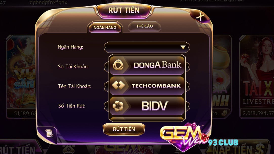 Rút tiền Gemwin qua ngân hàng Rút tiền Gemwin qua ngân hàng