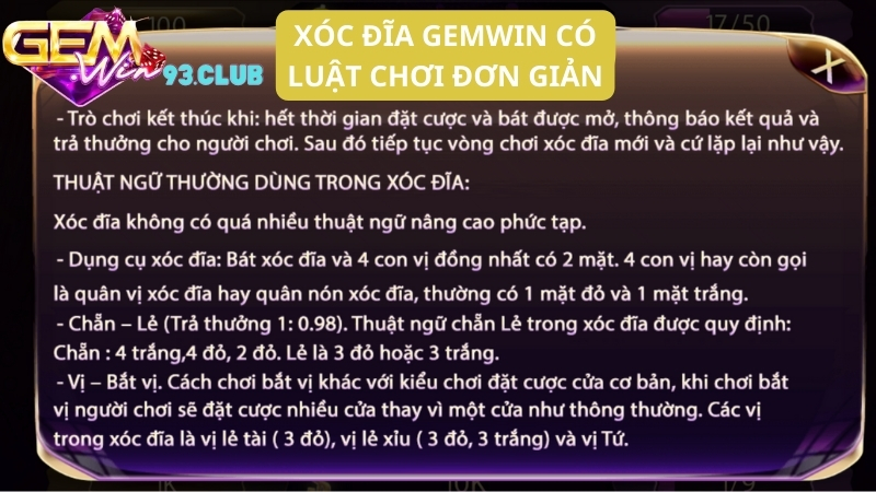Các cửa cược trong game xóc đĩa trên cổng game GEMWIN